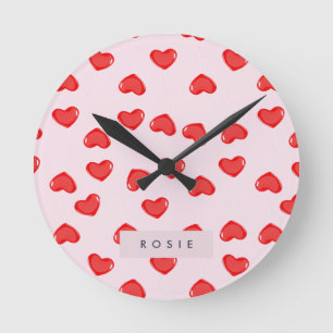 Personalisierte Monogram Heart Lolipop Valentine Runde Wanduhr