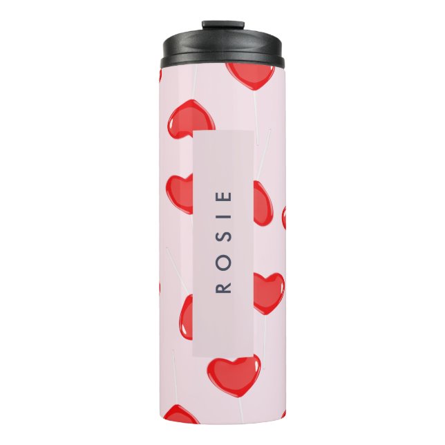 Personalisierte Monogram Heart Lolipop Valentine Thermosbecher (Vorderseite)