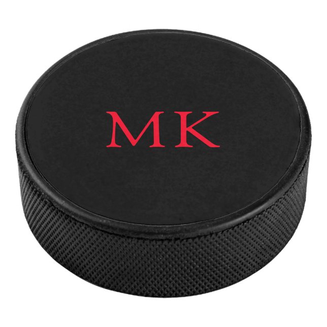 Personalisierte Monogram-Initialen Modernes Schwar Eishockey Puck (3/4)