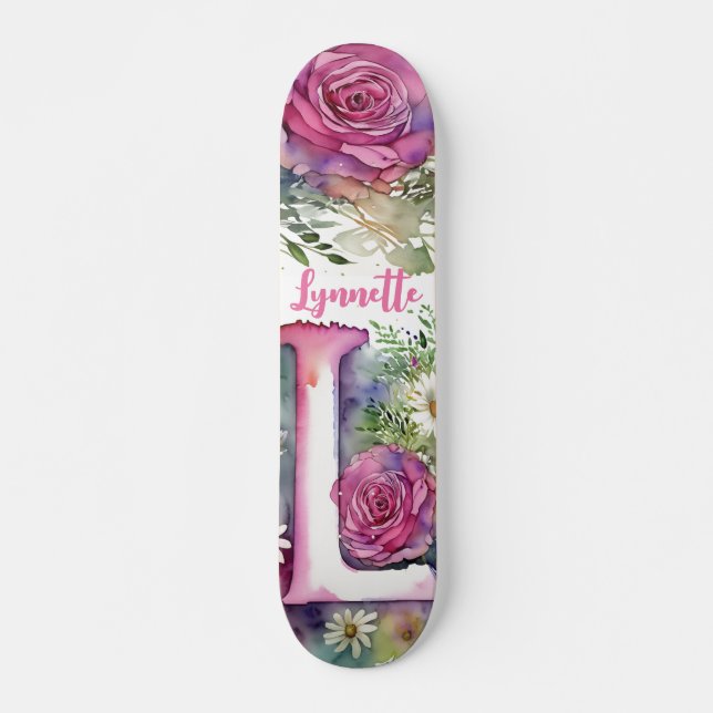 Personalisierte Monogram L Farbige Aquarellfarbe B Skateboard (Vorne)