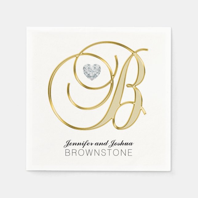 Personalisierte Monogram Letter B Gold White Weddi Serviette (Vorderseite)