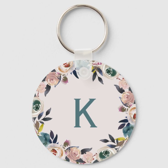 Personalisierte Monogram Letter Floral Chic Ladys Schlüsselanhänger (Vorderseite)
