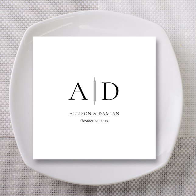 Personalisierte Monogram & Names Wedding Napkins Serviette (Modern Minimalist Monogram Wedding Personalized Napkins)