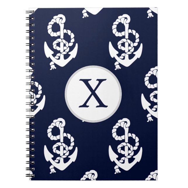 Personalisierte Monogram Navy Blue Anchor Nautic Notizblock (Vorderseite)