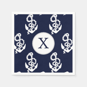 Personalisierte Monogram Navy Blue Anchor Nautic Serviette