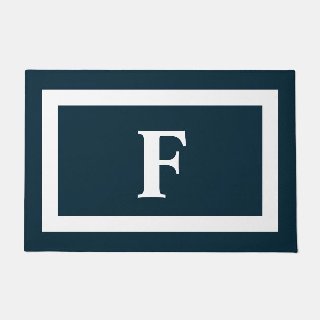 Personalisierte Monogram Navy Blue White Initial Fußmatte (Vorderseite)