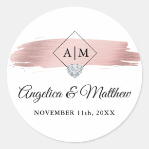 Personalisierte Monogram Rose Gold Heart Wedding Runder Aufkleber