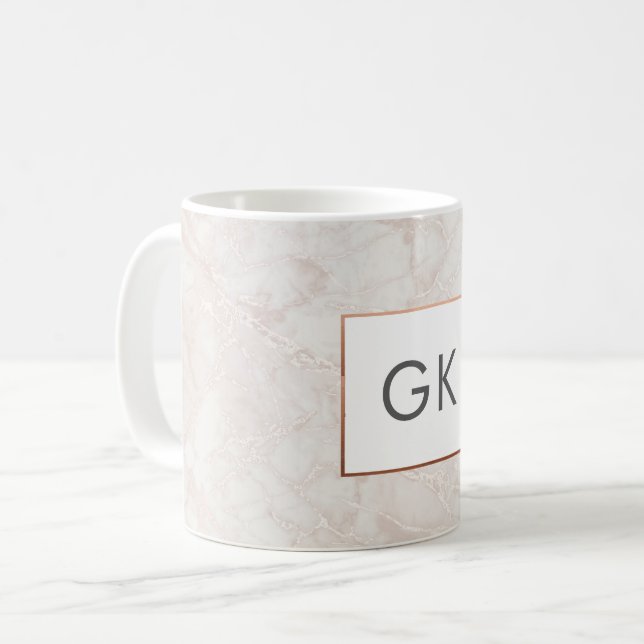 Personalisierte Monogram Rose Gold-Marmor-Tasse Kaffeetasse (Vorderseite Links)