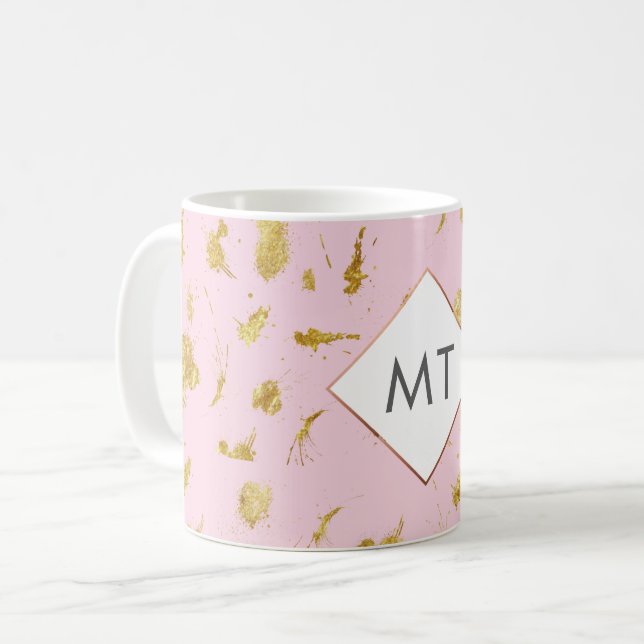Personalisierte Monogram Rose Gold-Tasse Kaffeetasse (Vorderseite Links)