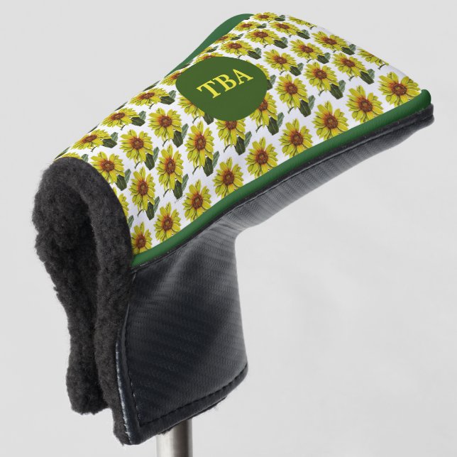 Personalisierte Monogram Sonnenblume Golf Putter A Golf Headcover (3/4 Vorderseite)