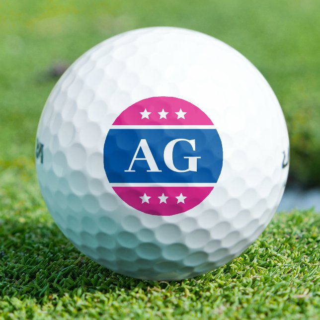 Personalisierte Monogram Stars Blau Pink Golfball (Von Creator hochgeladen)
