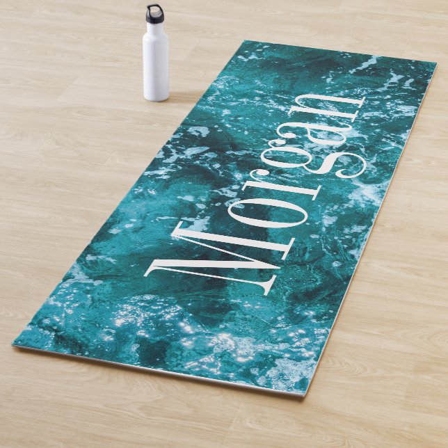Personalisierte Monogram Türkis Sea Waves Yogamatte (Beispiel)
