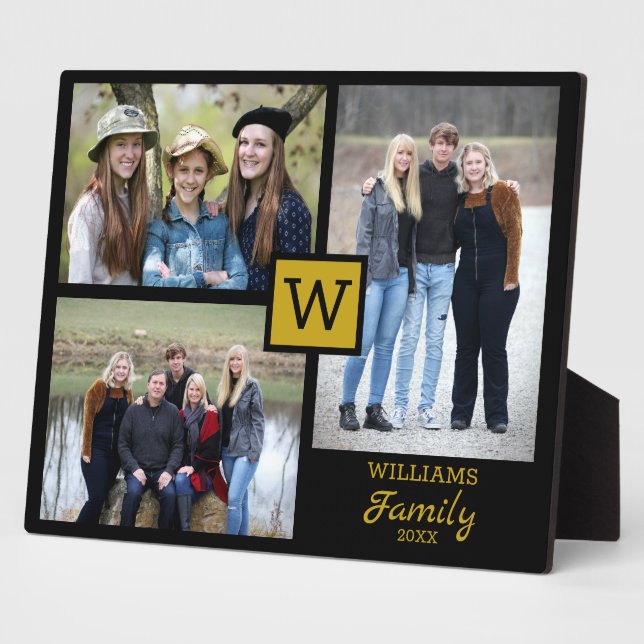 Personalisierte Monogramm-3-Foto Fotoplatte (Seite)