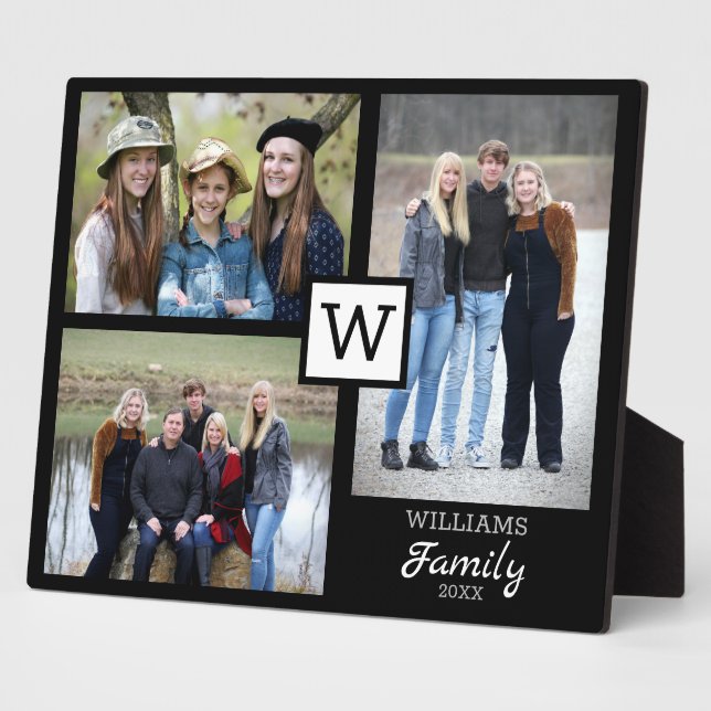 Personalisierte Monogramm-3-FotoCollage Fotoplatte (Seite)