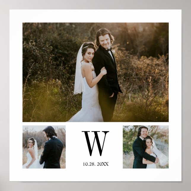 Personalisierte Monogramm 3-FotoCollage Poster (Vorne)