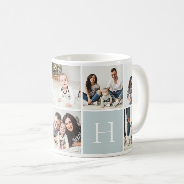 Personalisierte Monogramm-9-FotoCollage Tasse (VorderseiteRechts)