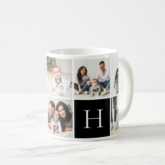 Personalisierte Monogramm-9-FotoCollage Tasse (VorderseiteRechts)
