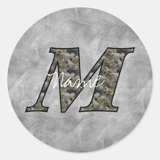 Personalisierte Monogramm Anfangsbuchstabe M Horte Runder Aufkleber (Vorderseite)