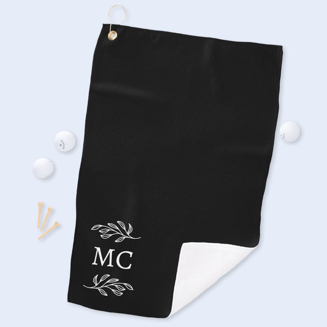 Personalisierte Monogramm-Anfangsbuchstaben Botani Golfhandtuch (Modern personalized monogram initials botanical leaf line art golf towel)