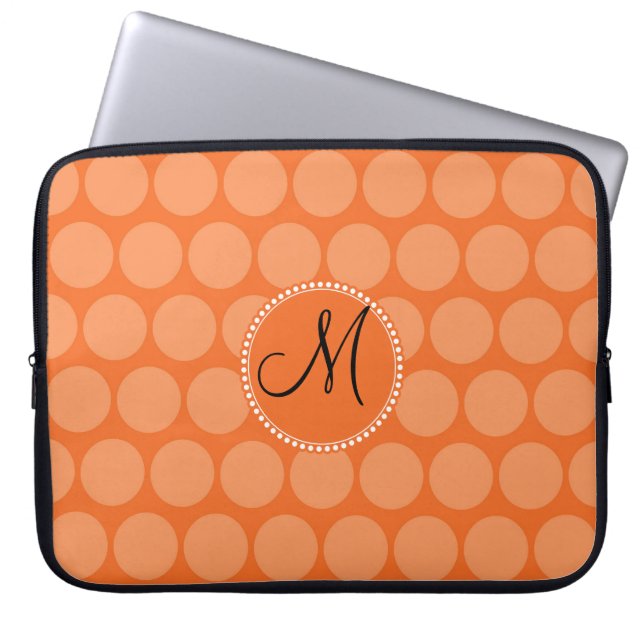Personalisierte Monogramm-Anfangspunkte Orange Pol Laptopschutzhülle (Vorderseite)