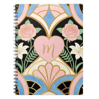 Personalisierte Monogramm Art Deco rosa Rosen Flor Notizblock
