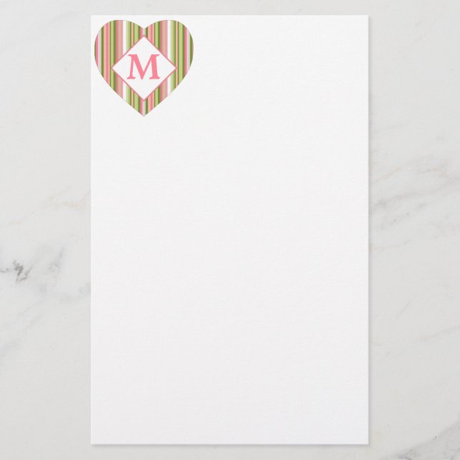 Personalisierte Monogramm aus rosa und grünen Stre Briefpapier (Vorderseite)