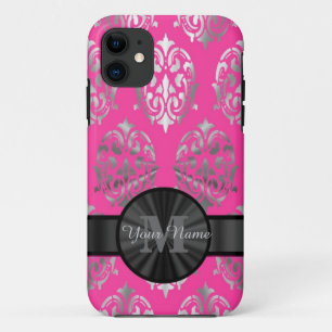 Personalisierte Monogramm aus rosa und silberfarbe iPhone 11 Hülle