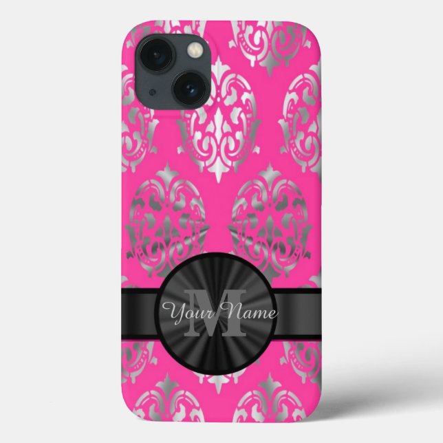 Personalisierte Monogramm aus rosa und silberfarbe Case-Mate iPhone Hülle (Rückseite)