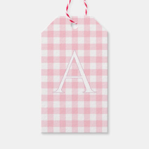 Personalisierte Monogramm-Baby-Rosa-Gingham-Kinder Geschenkanhänger