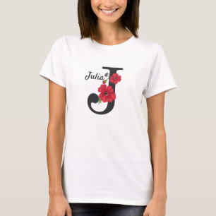 Personalisierte monogramm bearbeitbare J-Text rote T-Shirt