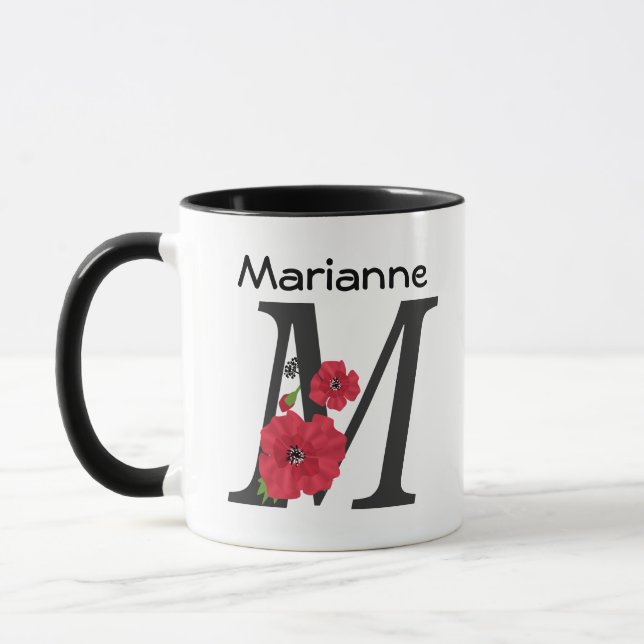 Personalisierte monogramm bearbeitbare M-Text rote Tasse (Links)