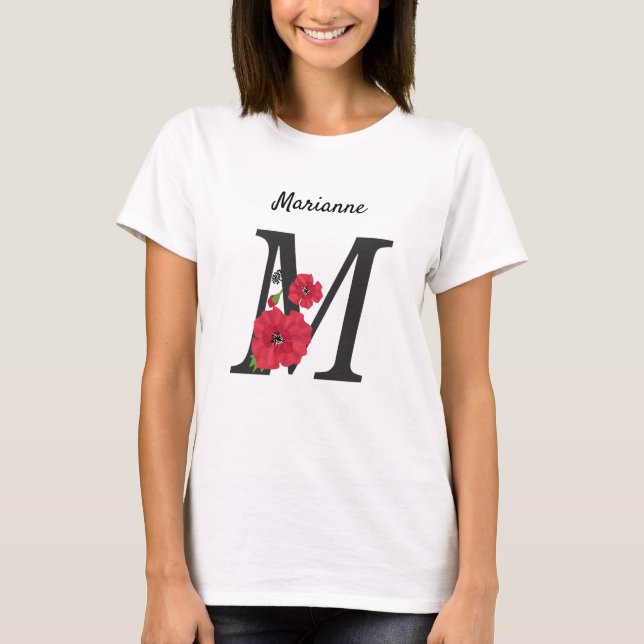 Personalisierte monogramm bearbeitbare Text rot Bl T-Shirt (Vorderseite)