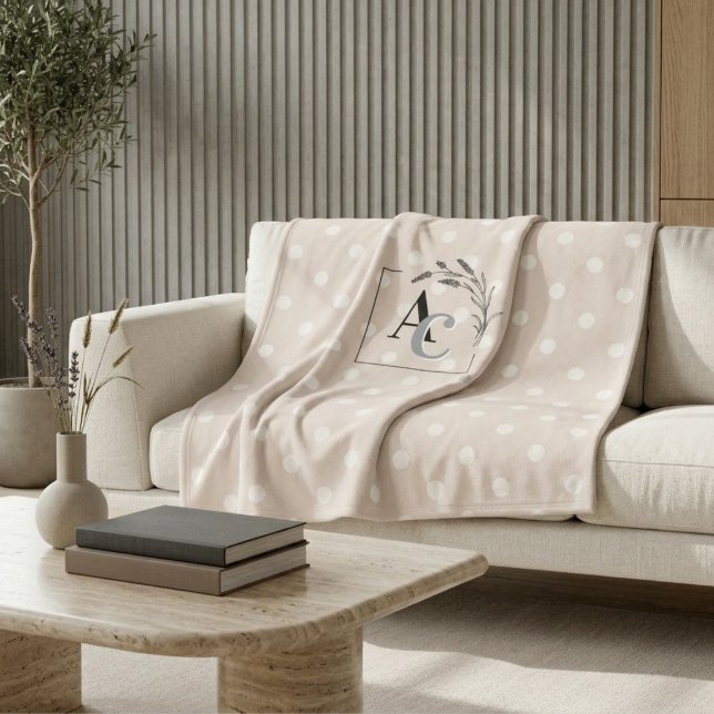 Personalisierte Monogramm-Beige-Polka-Dot-Wurf-Ges Fleecedecke (Von Creator hochgeladen)