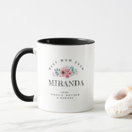 Personalisierte Monogramm beste Mama je rosa Blume Tasse