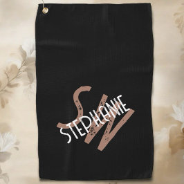Personalisierte Monogramm-Bezeichnung Schwarz-weiß Golfhandtuch