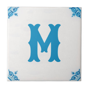 personalisierte Monogramm Blaue Delft Tile Fliese