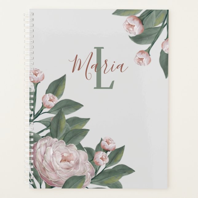 Personalisierte Monogramm-Blume, rosa, floral Planer (Vorderseite)