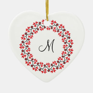 Personalisierte Monogramm-Blume Roter Ring Keramikornament