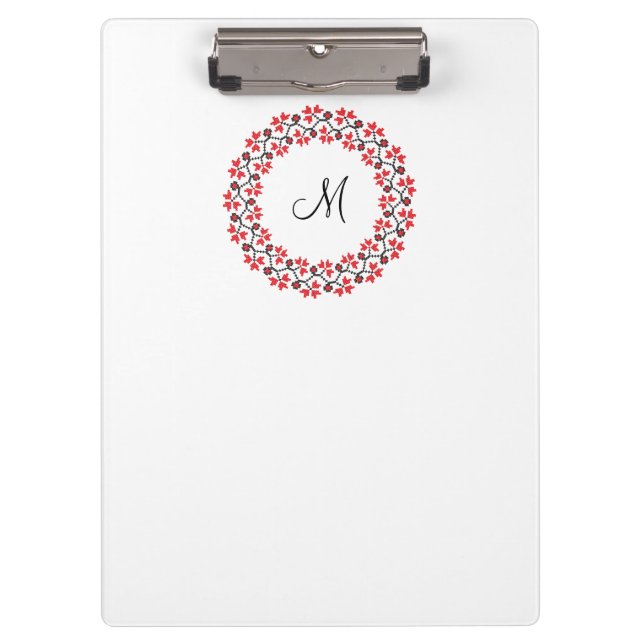 Personalisierte Monogramm-Blume Roter Ring Klemmbrett (Vorderseite)