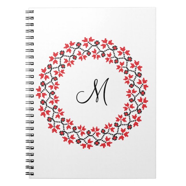 Personalisierte Monogramm-Blume Roter Ring Notizblock (Vorderseite)