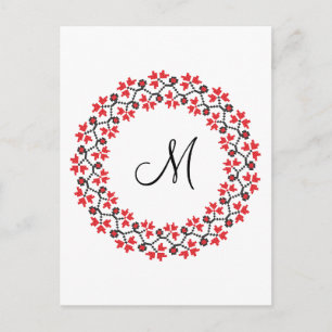 Personalisierte Monogramm-Blume Roter Ring Postkarte