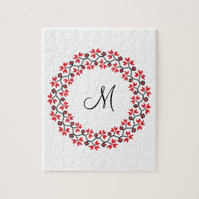 Personalisierte Monogramm-Blume Roter Ring Puzzle (Vertikal)