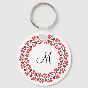 Personalisierte Monogramm-Blume Roter Ring Schlüsselanhänger