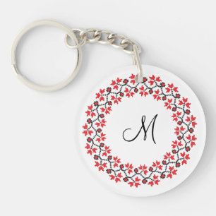 Personalisierte Monogramm-Blume Roter Ring Schlüsselanhänger