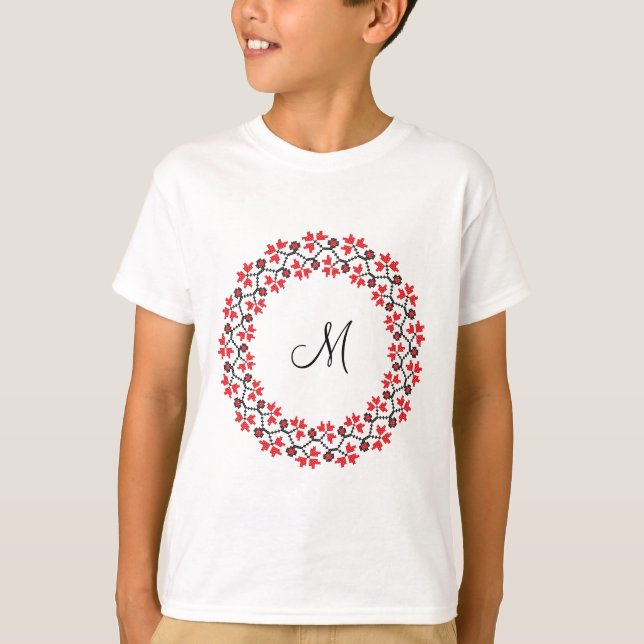 Personalisierte Monogramm-Blume Roter Ring T-Shirt (Vorderseite)