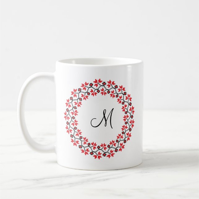 Personalisierte Monogramm-Blume Roter Ring Tasse (Links)