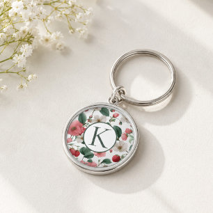 Personalisierte Monogramm-Blumen-Beeren Schlüsselanhänger
