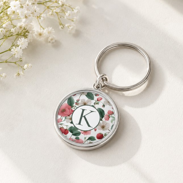 Personalisierte Monogramm-Blumen-Beeren  Schlüsselanhänger (Von Creator hochgeladen)