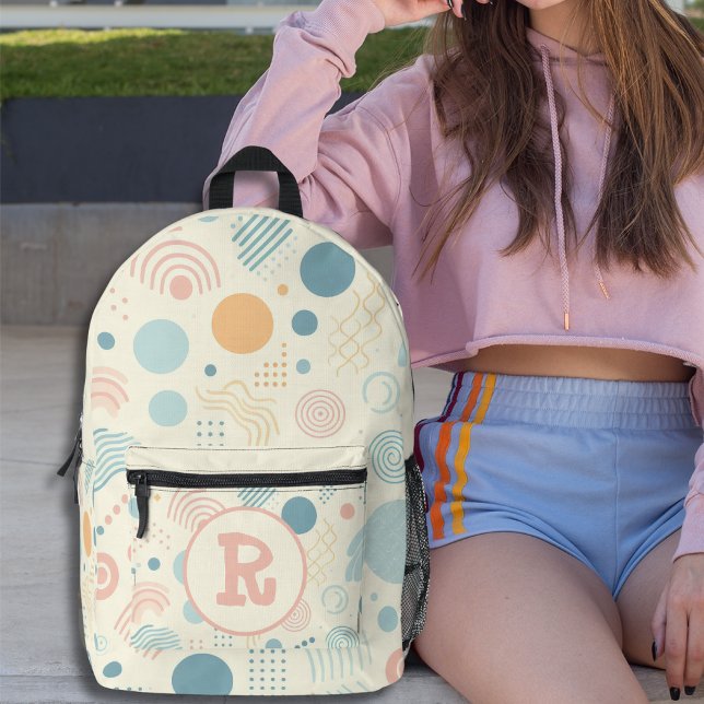 Personalisierte Monogramm der Pastelpunkte und Kre Bedruckter Rucksack (Pastel Dots and Circles Personalized Monogram Printed Backpack)