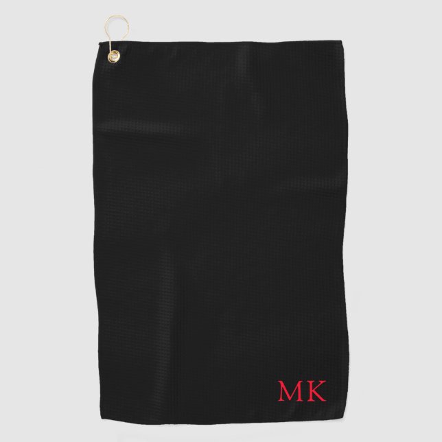 Personalisierte Monogramm erste moderne schwarze R Golfhandtuch (Vorderseite)
